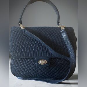 Bally Elegant Navy Blue Soft Leather Quilted Handbag
